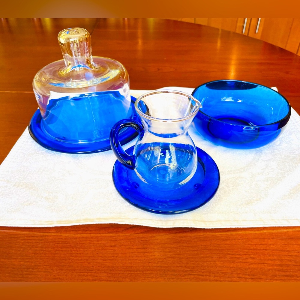 Cobalt blue glass 4 Pc breakfast serving set
